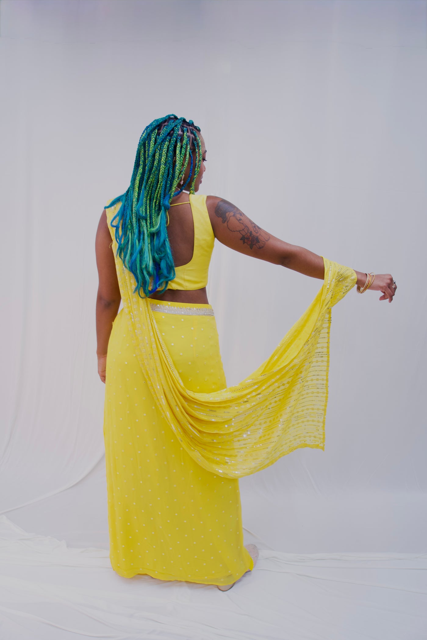 Manisha (Yellow) pre drape saree - Rental