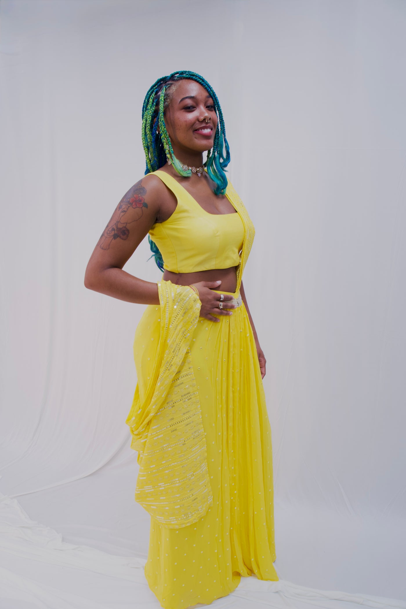 Manisha (Yellow) pre drape saree - Rental