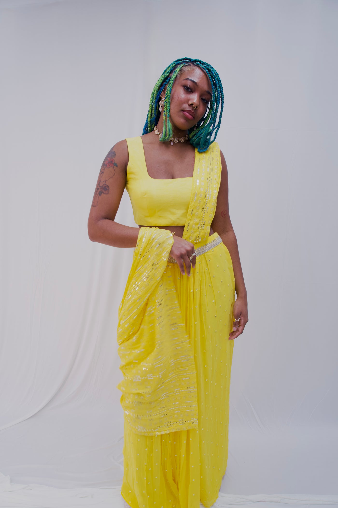 Manisha (Yellow) pre drape saree - Rental