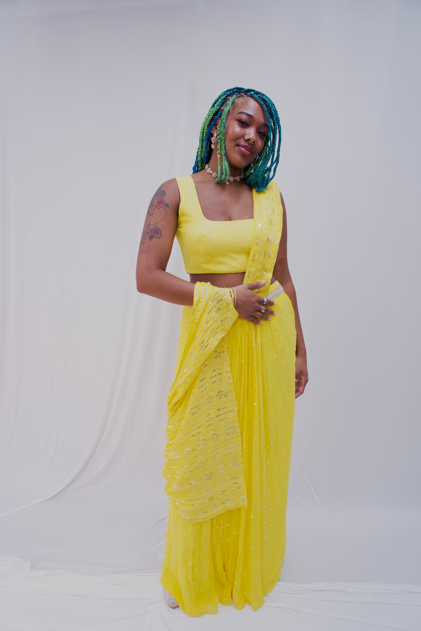 Manisha (Yellow) pre drape saree - Rental