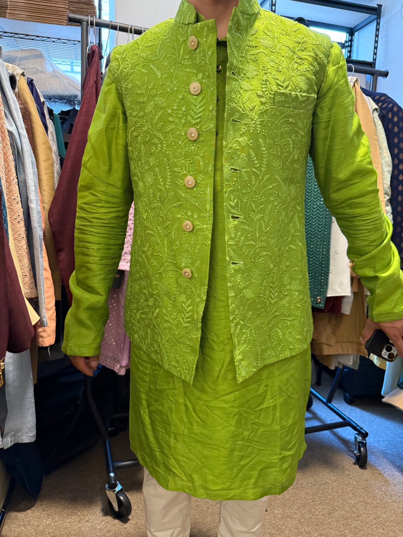 Aditya Kurta with vest (Green)- Rental