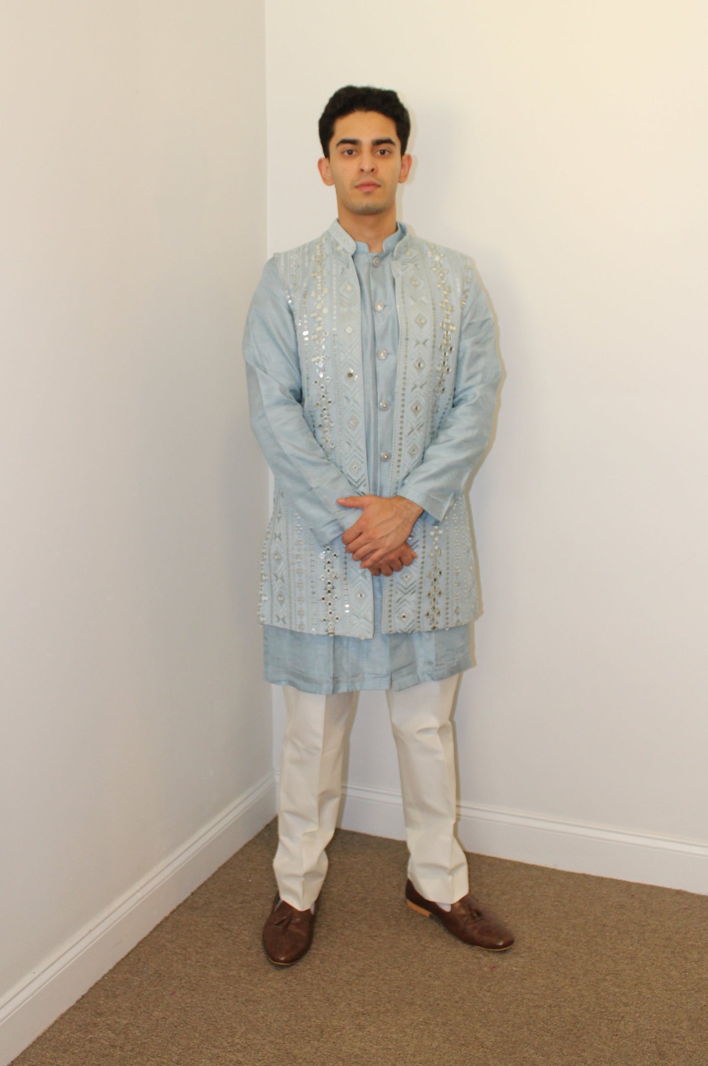Amir Light Blue Kurta with vest - Rental