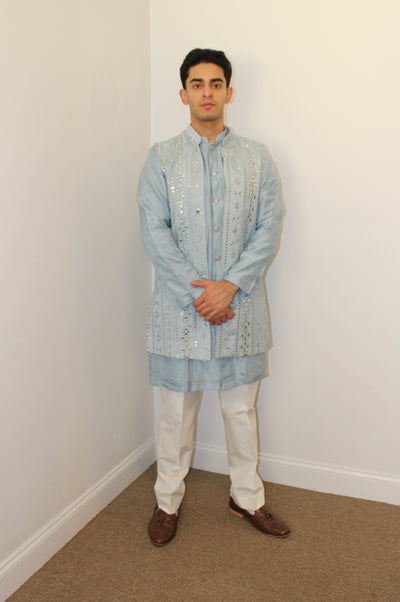 Amir Light Blue Kurta with vest - Rental