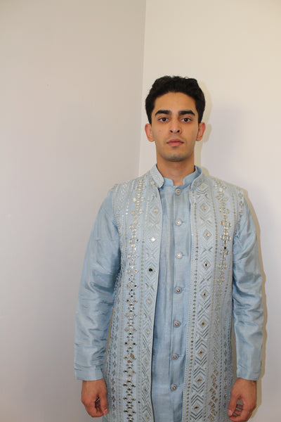 Amir Light Blue Kurta with vest - Rental