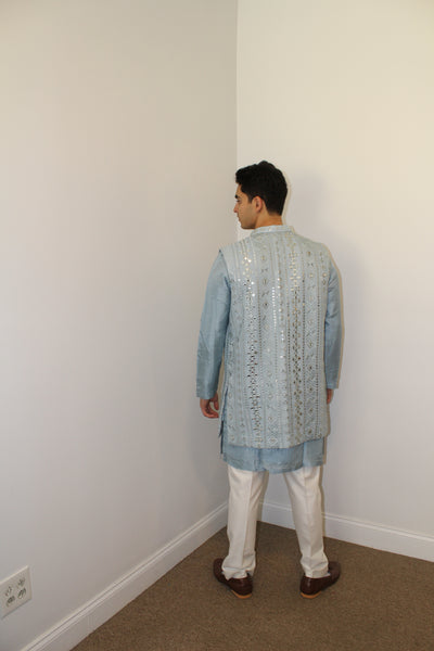Amir Light Blue Kurta with vest - Rental