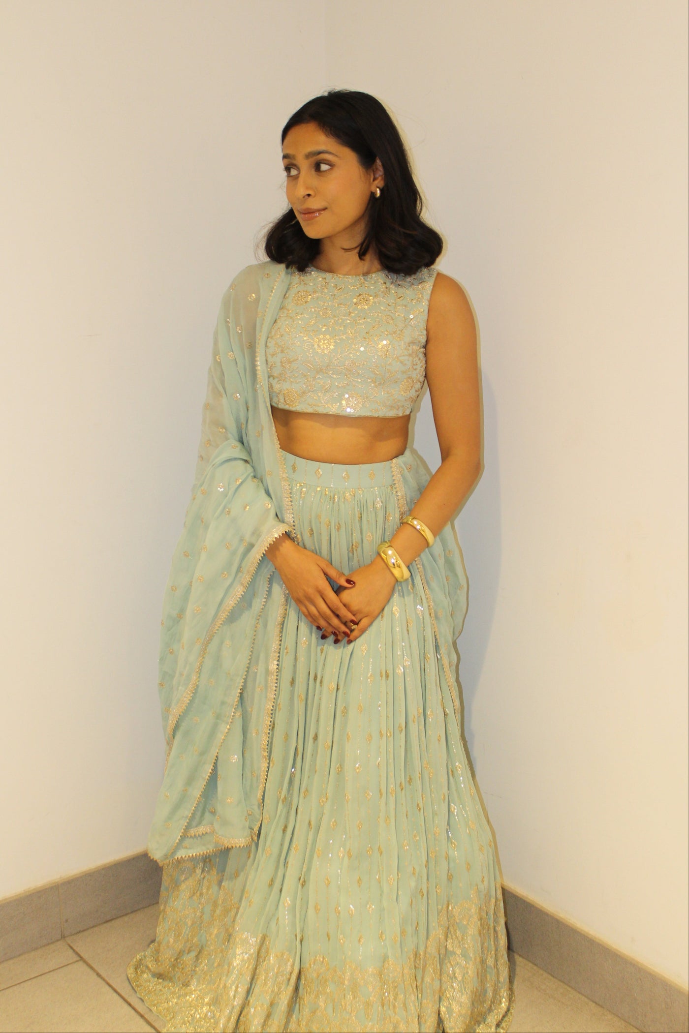 Aisha Gold Lehenga (Blue)  - Rental