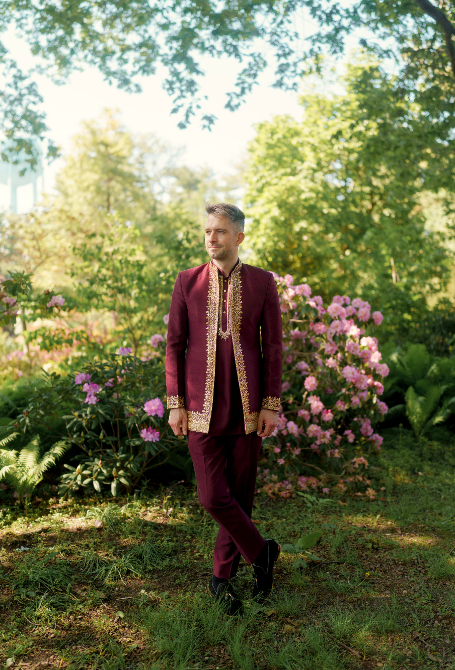 Nick-Maroon kurta with inner shirt - Rental