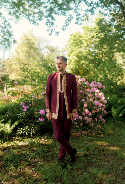 Nick-Maroon kurta with inner shirt - Rental