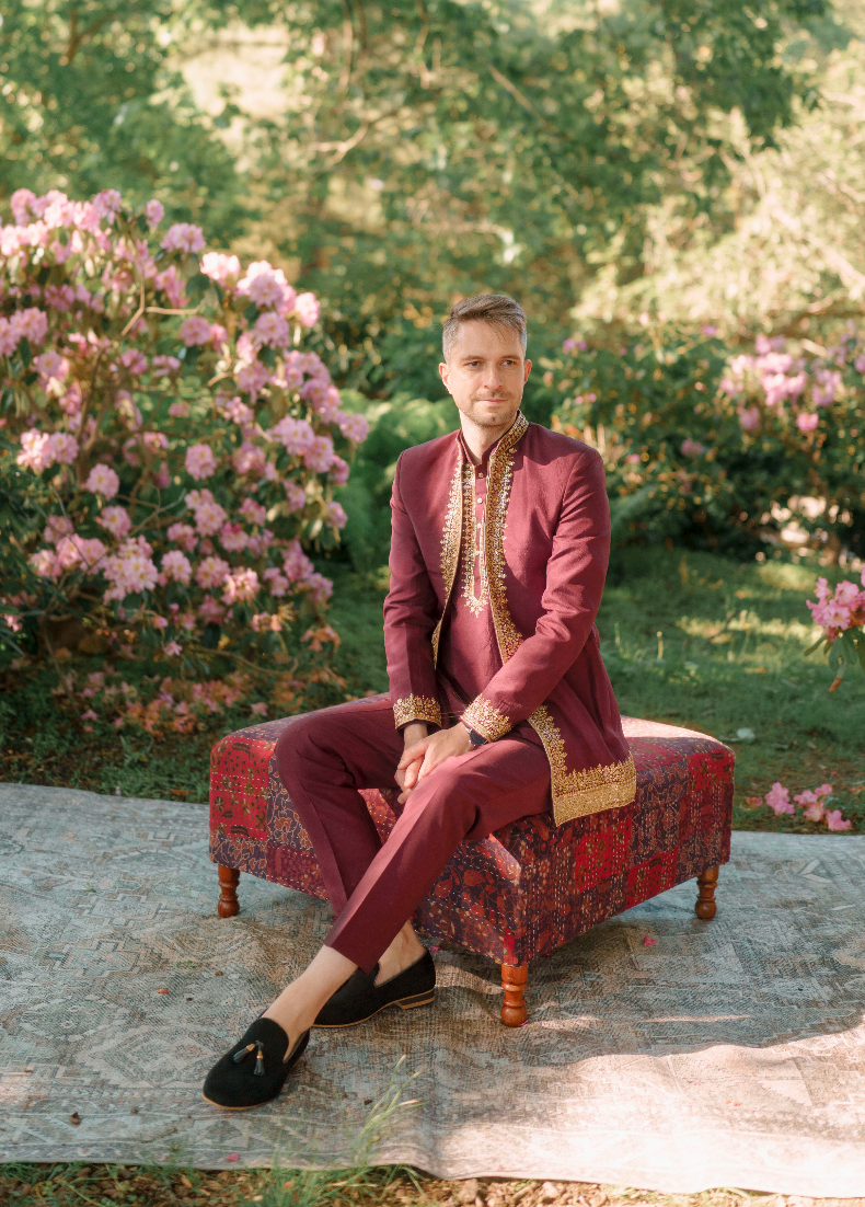 Nick-Maroon kurta with inner shirt - Rental