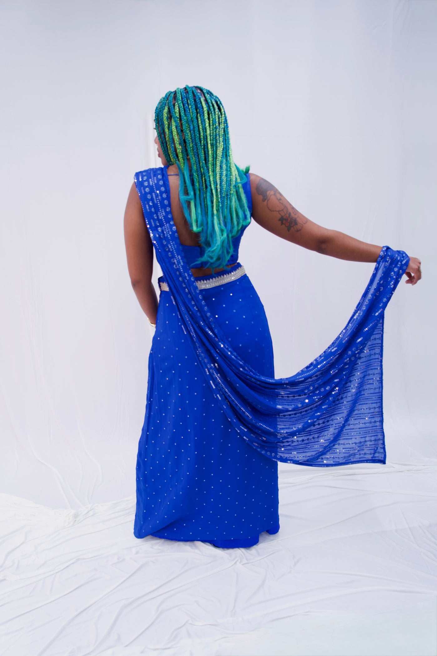 Manisha Blue pre-stitch saree (Rental)