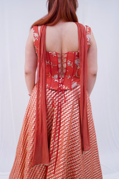 Orange-Corset lengha- Rental