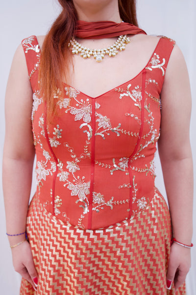 Orange-Corset lengha- Rental