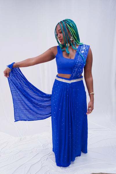 Manisha Blue pre-stitch saree (Rental)