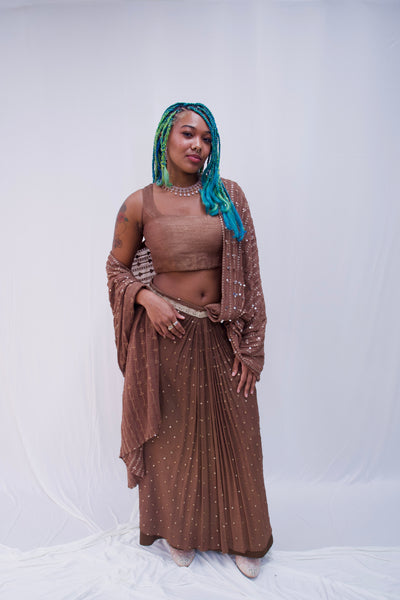 Manisha Brown pre-stitch saree (Rental)