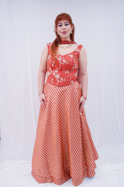 Orange-Corset lengha- Rental