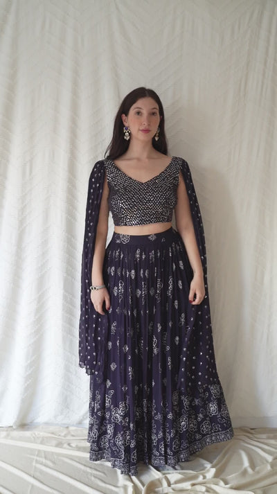 Toofani II (Navy Blue) Lehenga - Rental