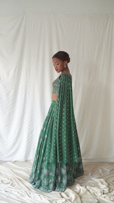 Toofani II (green) Lehenga - Rental