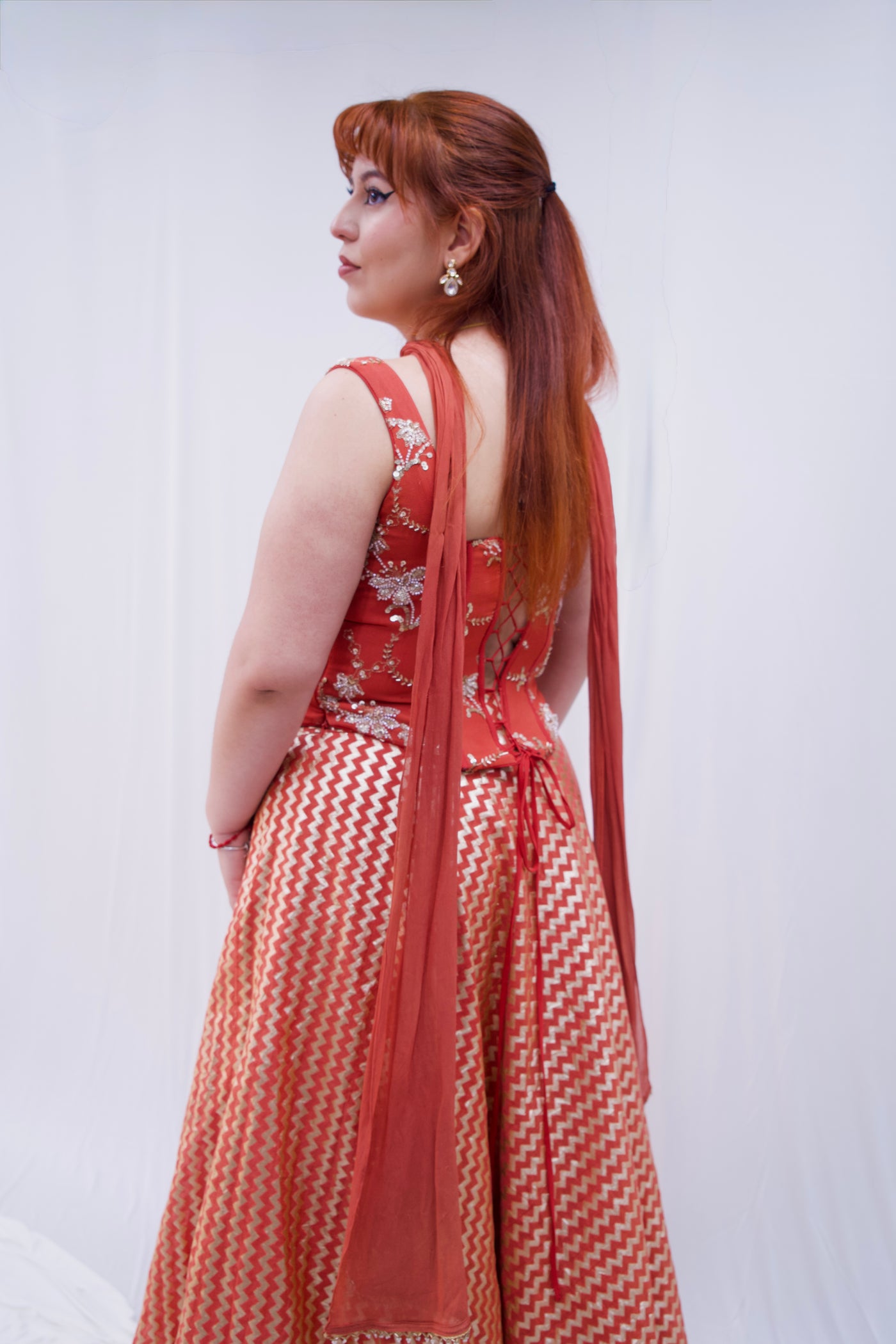 Orange-Corset lengha- Rental
